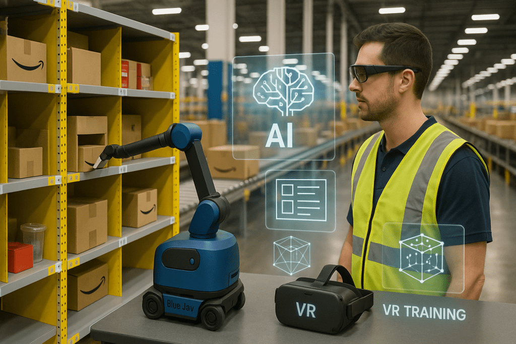 Amazon’s new robots and Project Eluna explained: what Blue Jay, agentic AI, AR glasses, and VR training mean for workers and&nbsp;delivery